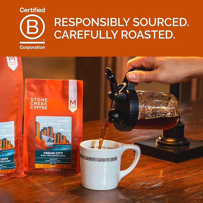 Stone Creek Coffee Medium Roast Ground Coffee ??12 Ounce (Pack of 1) ??Specialty Smooth and Sweet Fresh Roasted Coffee Beans with Fruity/Chocolate Tasting Notes, Cream City