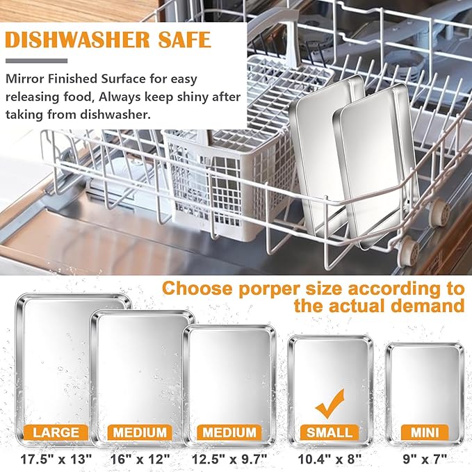 2Pcs Baking Sheet Pan Set, Joyfair Stainless Steel Cookie Sheets, Commercial Metal Pans Toaster Oven Tray Bakeware for Jelly Roll/Bread/Bacon, Heavy Gauge, Rust-free & Dishwasher Safe (10.4 Inch)