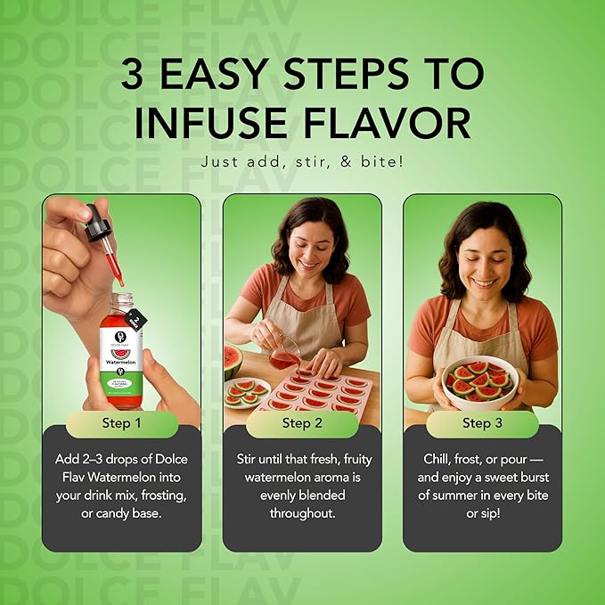 Dolce Flav Watermelon Extract 8 oz ??Kosher, Sugar-Free, Concentrated Juicy Watermelon Flavoring for Baking, Chocolates & Desserts, Includes Measured Dropper