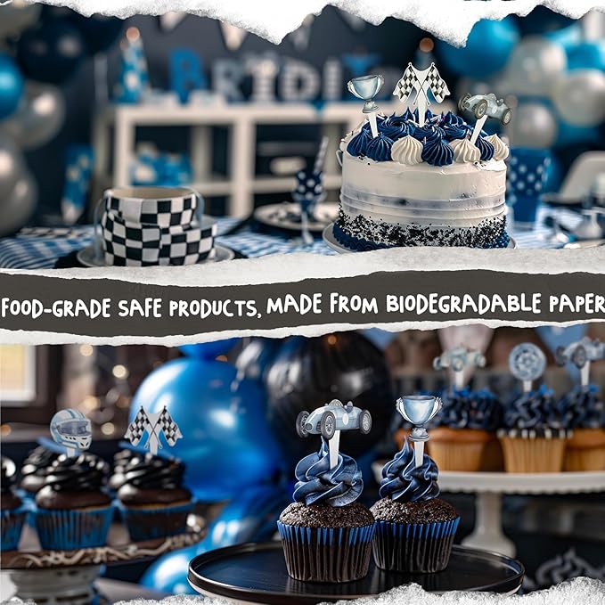 36 Pcs Race Car Cupcake Toppers - Perfect for Race Car Birthday Cupcake Toppers, Baby Shower and Cake Decor