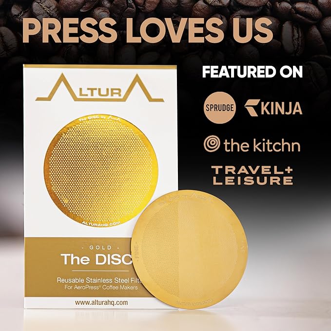 ALTURA The DISC Stainless Steel Filter for AeroPress Coffee Makers ??Reusable Metal Filter Replacement for Rich Flavor, Travel, and Eco-Friendly Brewing (Limited Edition GOLD)