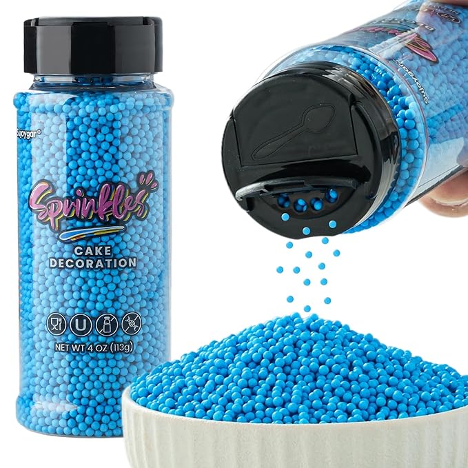 Blue Nonpareils Sprinkles, Sujoygar 4oz Edible Cake Sprinkles for Ice Cream Toppings Cupcake Chocolate Decoration, Wedding Party Cookies Baking Dessert Food Supplies