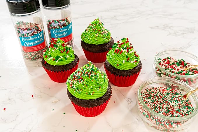 Bakerpan Christmas Nonpareils Sprinkles - 7 Ounces Christmas Sprinkles for Cake Decorating - Edible Nonpareils for Cupcakes, Ice Cream, Cake Decorations (Made in USA)