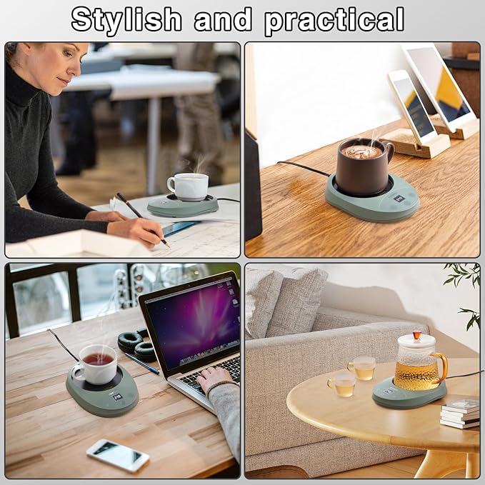 Mug Warmer for Coffee and Tea, Auto Shut Off,4.3 Inch Large Heated Plate,8 Temperature Settings, 1-8 Hour Timer Settings, Smart Coffee Warmer Plate Milk Tea Water(Green)
