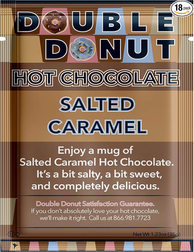 Double Donut Salted Caramel Hot Chocolate, Flavored Hot Chocolate Packets, Salted Caramel Hot Cocoa Mix, 18 Count