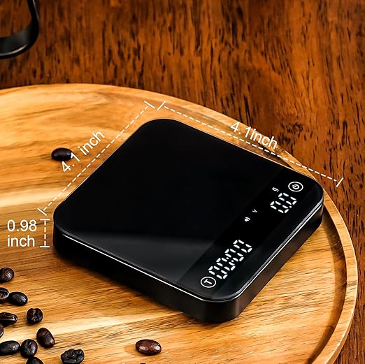 KitchenTour Caf챕Metric Coffee Scale with Timer 0.1g/2000g - Precision Scale for Espresso & Pour Over - Water Flow Speed Mode and Coffee Powder-to-Liquid Ratio Mode - Rechargeable, LCD Display-Black