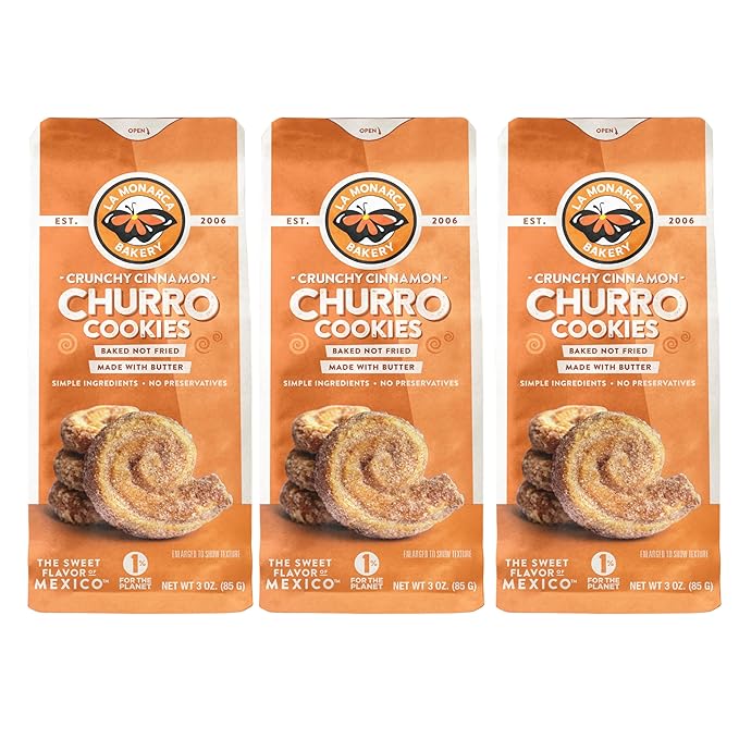 Churro Cookies, 3 Ounce (Pack of 3), Crunchy Cinnamon Mexican Churro Cookies made with Real Butter and Cinnamon by La Monarca Bakery