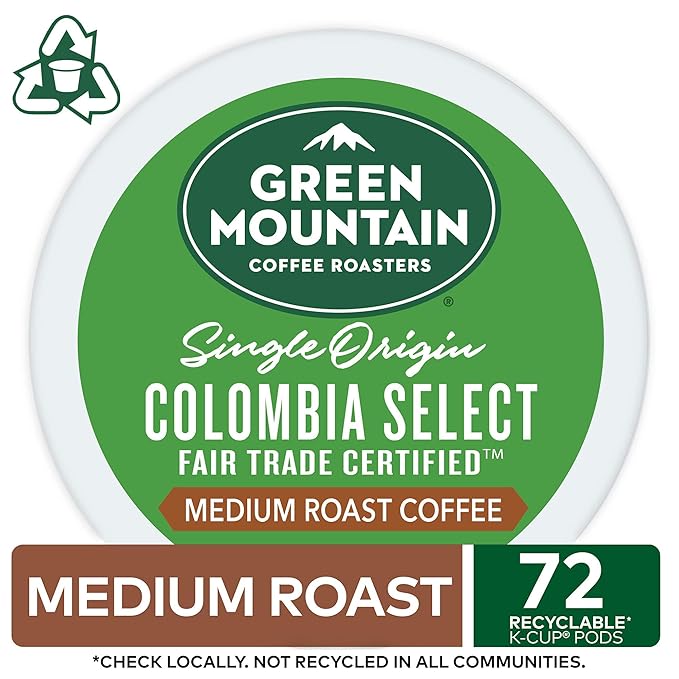 Green Mountain Coffee Roasters Colombia Select Keurig Single-Serve K-Cup Pods, Medium Roast Coffee, 72 Count