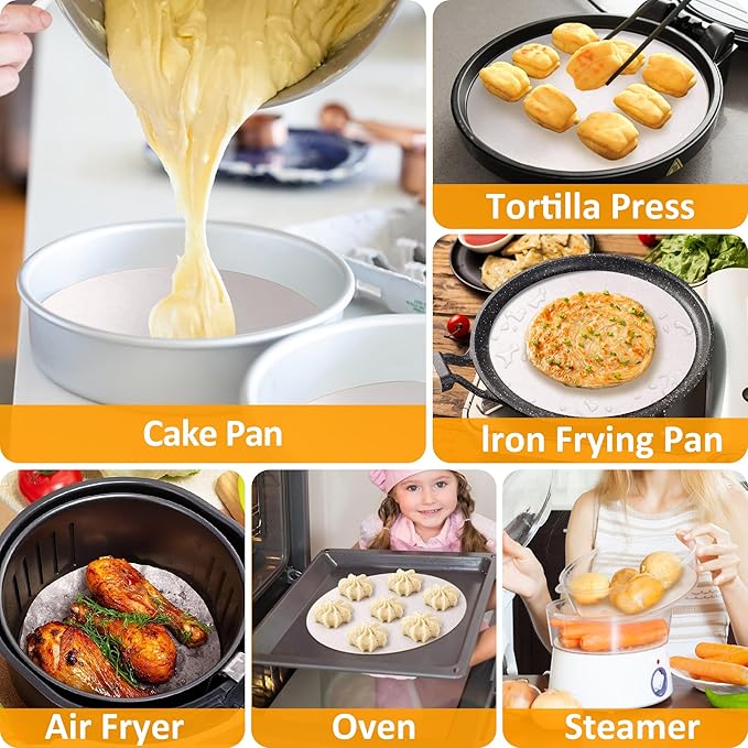 8 Inch Parchment Paper Rounds, 200Pcs Precut Baking Paper Sheets,Non-Stick Parchment Rounds for Baking Bread,Cake,Cookie and More