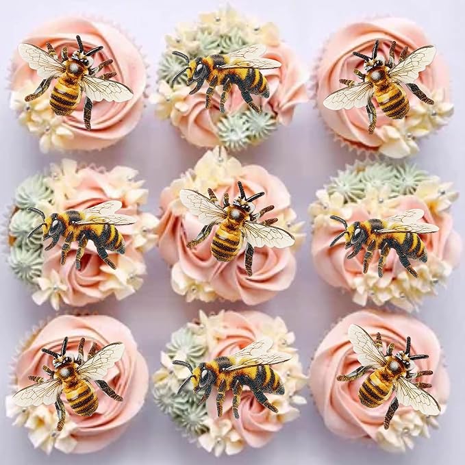 40 PCS Edible Bumble bee Cupcake Toppers Wafer Paper Bumble Bee Party Drink Topper Decorations for Kids Girls Birthday Baby Shower Honey Bee Themed Party Supplies