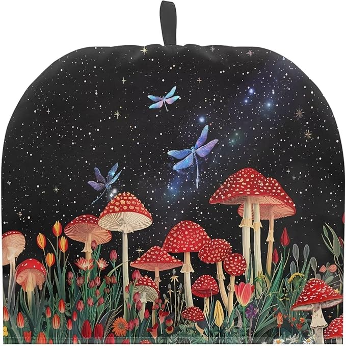 Mushroom Dragonfly Tea Cozy Cover Warmth Keep Teapot Cover Insulated for Coffee Tea Drinkers Reusable Domed Thick Tea Cozies Scratch Proof Teapot Cozy Breakfast Warmer with Cotton Filling