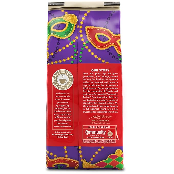 Community Coffee Mardi Gras King Cake Flavored 12 Ounces, Medium Roast Ground Coffee, 12 Ounce Bag (Pack of 2)