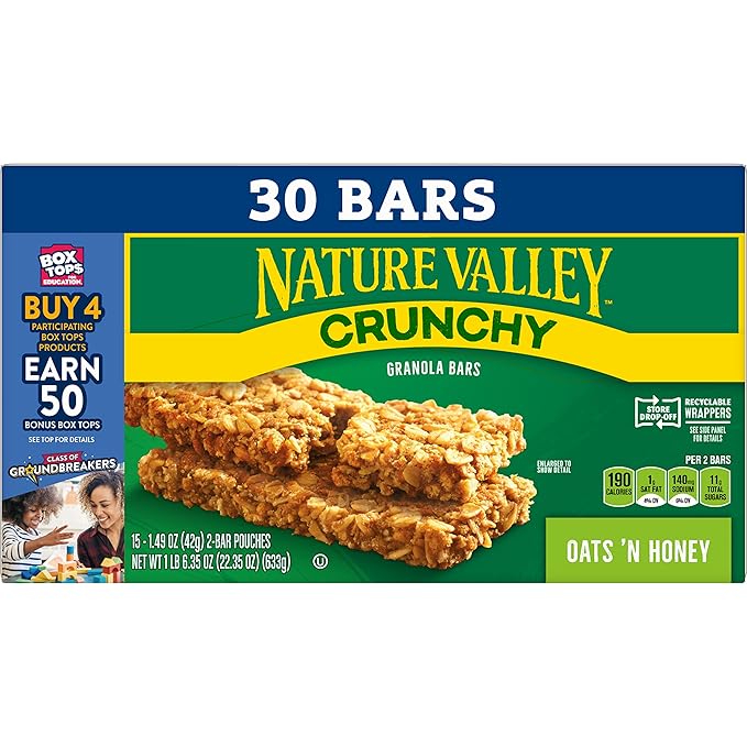 Nature Valley Crunchy Granola Bars, Oats 'n Honey, 30 Ct, 22.35 oz (15 Pouches)