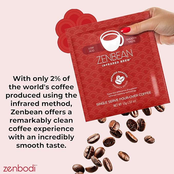 Zenbean Infrared Coffee Brew Travel Pack - 10 Servings, Single-Serve Pour-Over Drink, Low Acid Coffee with Balanced Flavor, Infrared Roasted Arabica Beans