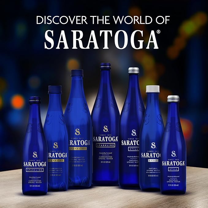 Saratoga Sparkling Water Bottles, 12-Pack - Carbonated Spring Bottled Water with Naturally Occurring Minerals & Electrolytes - Recycled PET Plastic Bottles - 28 Fl Oz