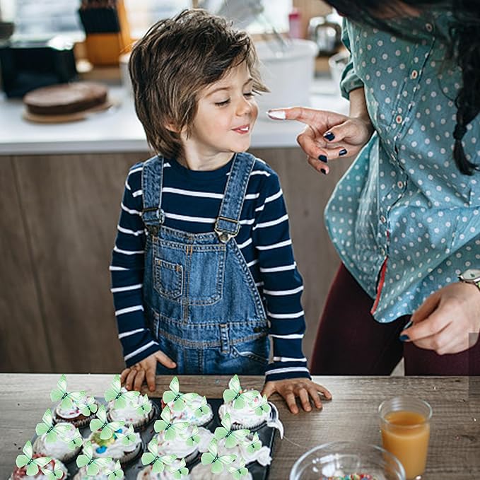 72PCS Edible Butterfly Cupcake Toppers & Decorations for Butterfly Theme Baby Shower & Kids Birthday Party - Green