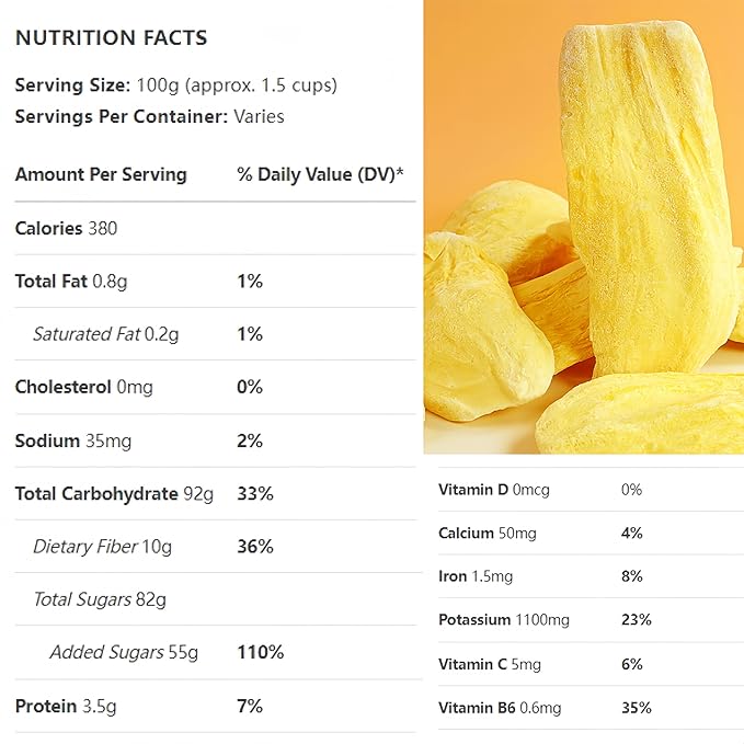 Premium Freeze-Dried Jackfruit Chips 8.8oz (250g) - Crunchy Tropical Snack, No Sugar Added | Rich in Vitamin C & E | Snack for All Ages