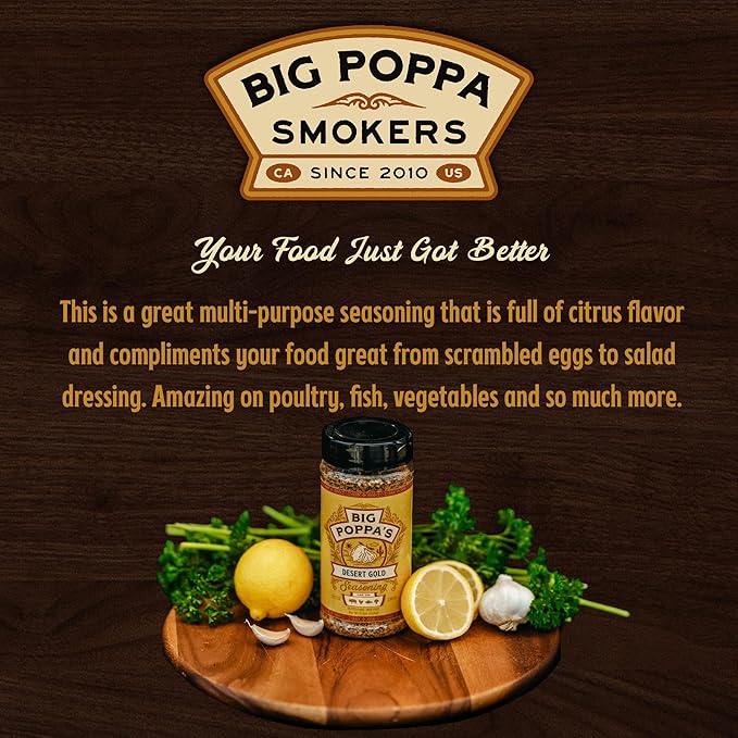 Big Poppa’s Desert Gold Seasoning — Irresistible Lemon & Mediterranean Flavors Blend — Gluten-Free Spice Mix — Chicken & Fish Seasoning for Cooking with Citrus Flavor (11.5 Oz)
