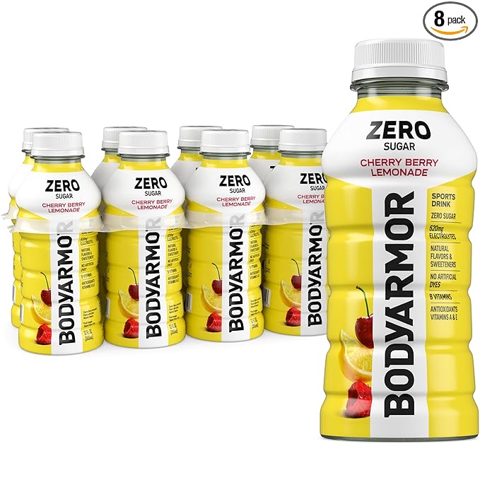 BODYARMOR ZERO Sugar Cherry Berry Lemonade, Sugar Free Sports Drink - Low-Calorie Hydration - Natural Flavors with Potassium Packed Electrolytes, Antioxidants, and B-vitamins,12 fl oz (pack of 8)