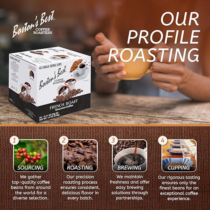 Bostonโs Best - Rich & Bold French Roast Gourmet Delectable Dark Roast Coffee, Compatible with Keurig Coffee Maker, 1 Count (42 Single Serve Cups)