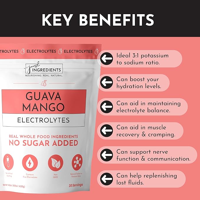 Guava Mango Electrolytes ??30?‘Serving Hydration Drink Mix with Coconut Water, Sea Salt, and Trace Minerals ??Supports Hydration, Recovery, and Electrolyte Balance*