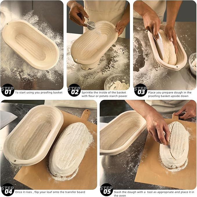 2 x 12inch Pulp Oval Sourdough Banneton Bread Proofing Basket Baking Supply with Linen Liners for Professional and Homemade Artisan Bread