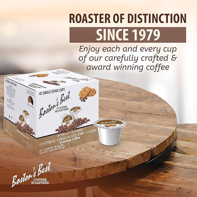 Bostonโs Best - Oatmeal Chocolate Chip Cookie Flavored Coffee Blend, Dessert Gourmet Compatible with Keurig Coffee Maker, 1 Count (42 Single Serve Medium Roast Cups)