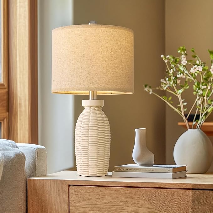22.75" Table Lamps for Bedroom Living Room Boho Lamp Set of 2 Farmhouse Lamp Bedside Nightstand Small Rustic Vintage Retro Modern Table Lamp Light Home Office Desk Deco Gifts, Beige