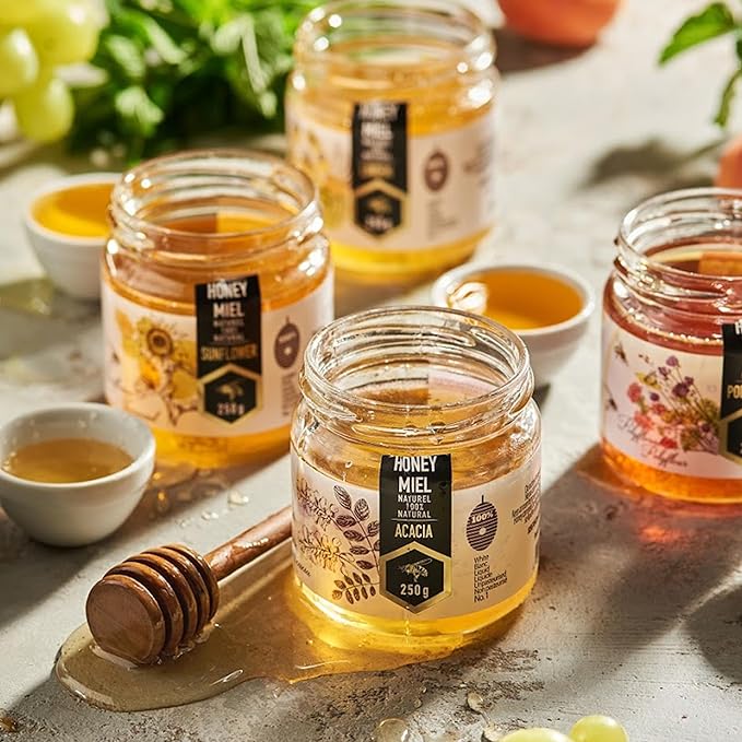 HONIGMA® Raw Acacia Honey | Exquisite Taste | 100% Pure | Unpasteurized | Unfiltered | Partially crystallized | 8.8 Fl Oz Pack of 4