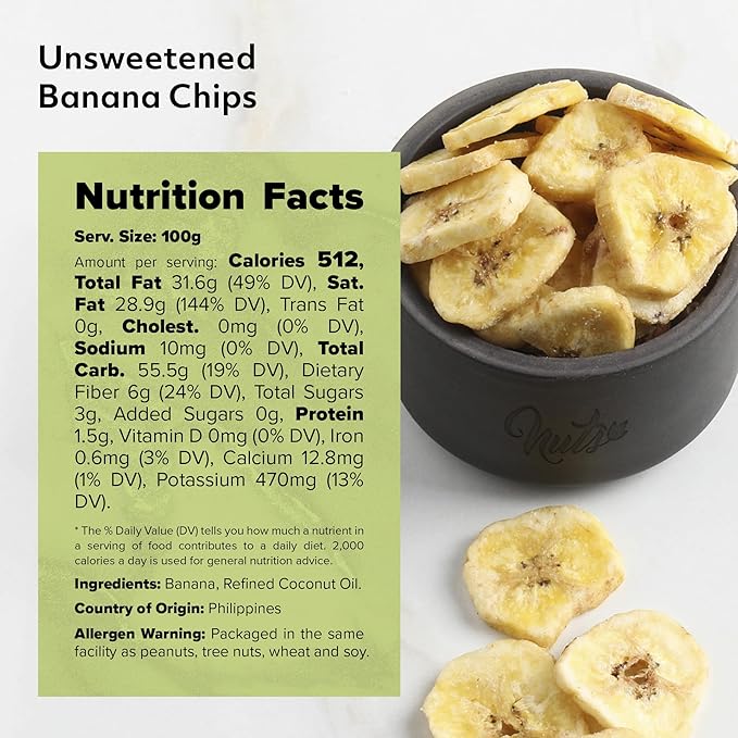 NUTS U.S. - Unsweetened Banana Chips | No Sulphure, Added & No Artificial Colors | NON-GMO | Natural | Packed in a Resealable Bag!!! (3 LBS)