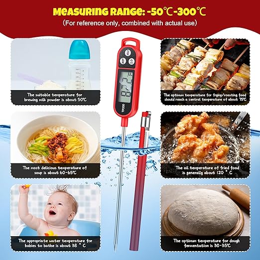 6 Pcs Meat Thermometer Food Thermometer with Probe Water Liquid Instant Read Digital Thermometer Cooking Thermometer Supplies BBQ Kitchen Thermometer for Cooking Milk Yogurt (Red)