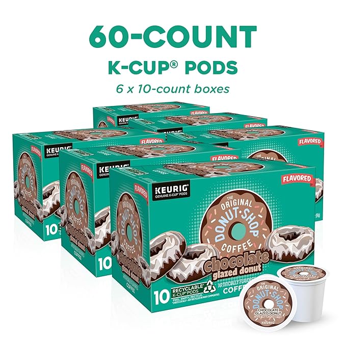 The Original Donut Shop Coffee Chocolate Glazed Donut Keurig Single-Serve K-Cup Pods, Medium Roast Coffee, 60 Count (6 Packs of 10)