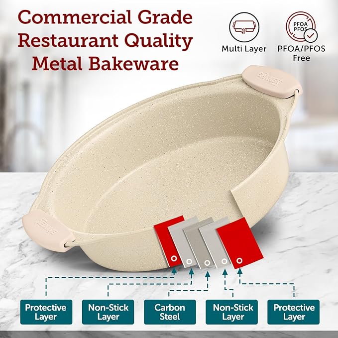 BAKKEN Kitchen Baking Pans - Medium (15.15 × 10.03") and Large (17.1 x 11.8") Nonstick Sheets, Carbon Steel Cookie Sheets with White Silicone Handle, PFOA, PFOS, PTFE Free, Oven Safe (450°F), Set of 2
