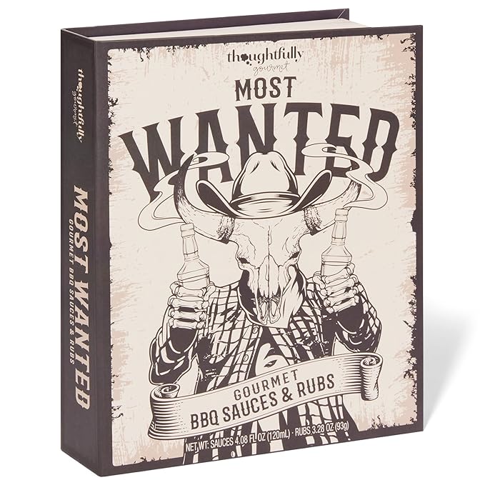 Thoughtfully Gourmet, Wild Western-Themed BBQ Sauce and Rubs Book Gift Set, Includes Honey, Montreal Rub & More, Set of 12