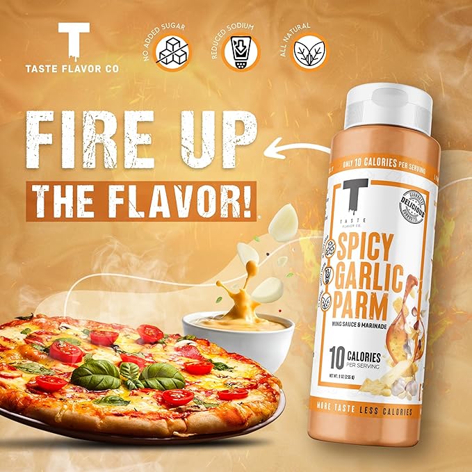 Taste Flavor Co. Grilling, Dipping Sauce and Marinade, Great Tasting, Low-Calorie Sauces, Keto Friendly, No Oils (3 Pack, Spicy Garlic Parm)