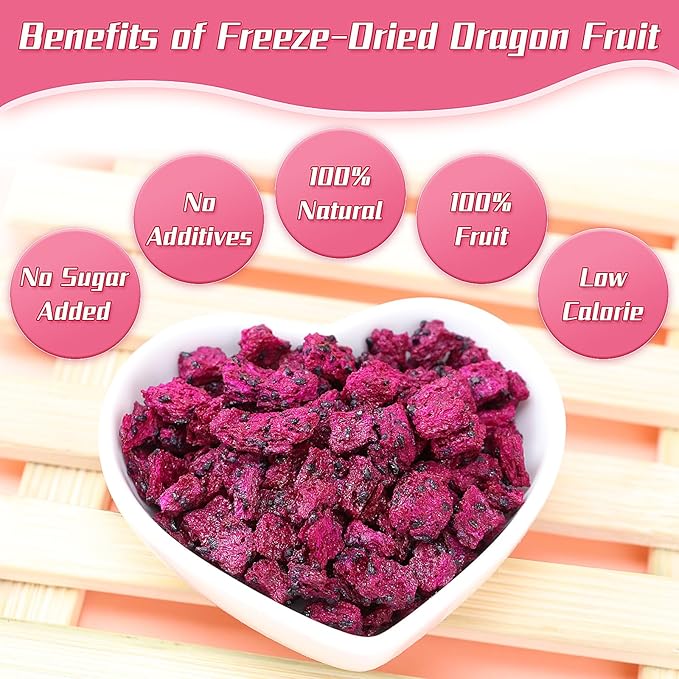 Haomly Freeze-Dried Dragon Fruit,8OZ/230g, No Added Sugars,Sweet Dried Fruit Snacks,100% Natural Red Dragon Fruit Chunks, Ideal for Drinks,Yogurt, Cereal, Smoothies Baked Goods and Water