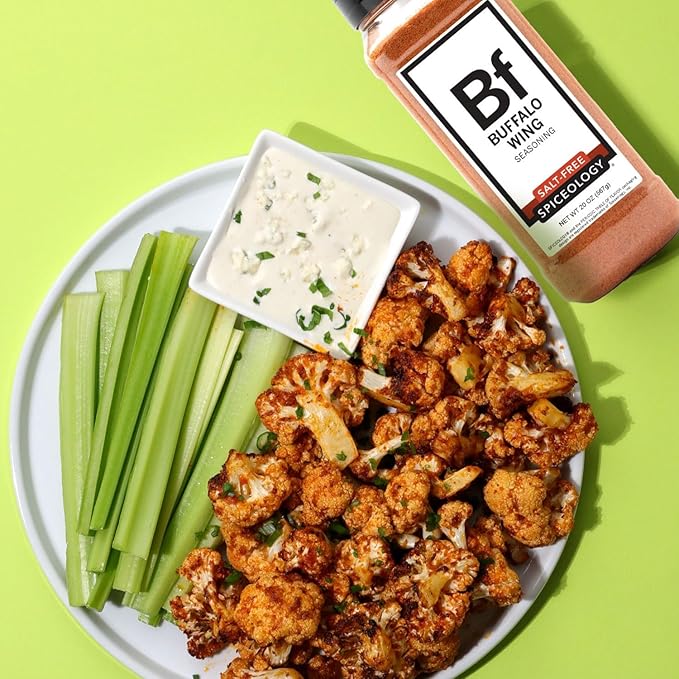 Spiceology – Buffalo Wing Salt-Free Seasoning – Tangy Spice Blend of Paprika, Chili Peppers, Tomato Powder & Honey Granules – Ideal for Chicken Wings, Cauliflower, Vegetables & More – 20 oz
