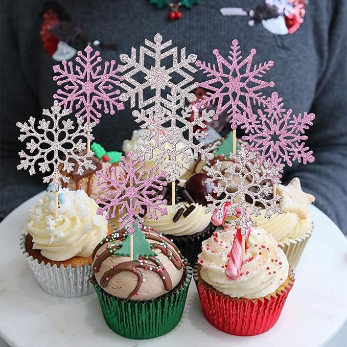36 PCS Snowflake Cupcake Toppers Glitter Winter Frozen Theme Cupcake Picks Little Snowflake Cake Decorations for Winter Wonderland Baby Shower Kids Birthday Christmas Party Supplies Silver Purple