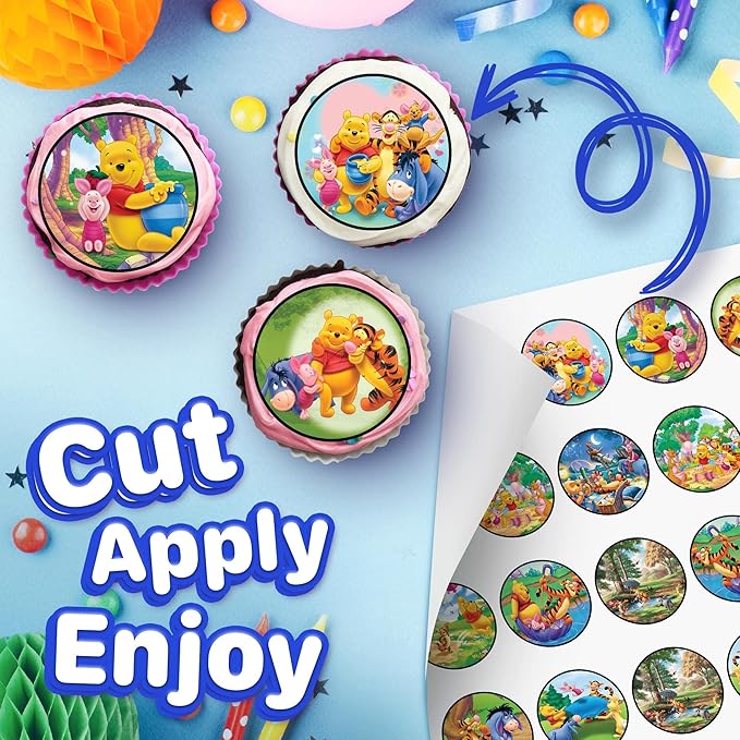 30 x Edible Cupcake Toppers Themed of Honey Bear and Friends Collection of Edible Cake Decorations | Uncut Edible on Wafer Sheet