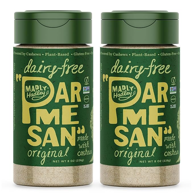 Madly Hadley Plant-Based Parmesan Cheese, 2 packs - 16oz | Original Vegan Cashew Parmesan Grated Topping for Pasta, Salad, Sauces | Dairy-Free, Gluten-Free, Non-GMO, Soy-Free, Keto-Friendly