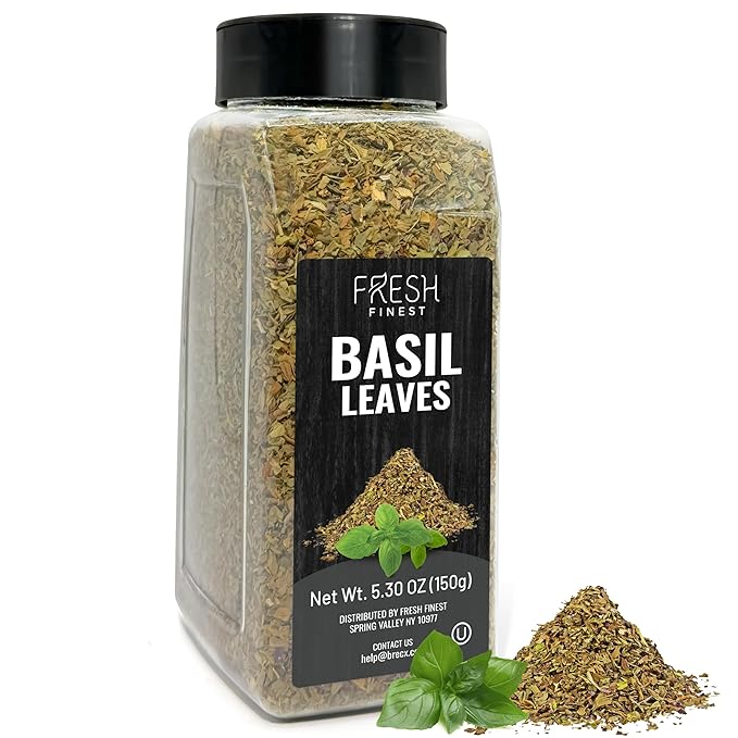 Fresh Finest Basil Leaves Spice 5.30 oz ??Dried Sweet Basil for Cooking, Non-GMO, Gluten-Free,
