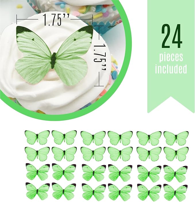 Sugar Robot Edible Butterflies for Cake Decorating - Small Pastel Green Butterfly Cake Toppers and Cupcake Toppers - Decoration Made in the USA - Premium Crafted (Green)