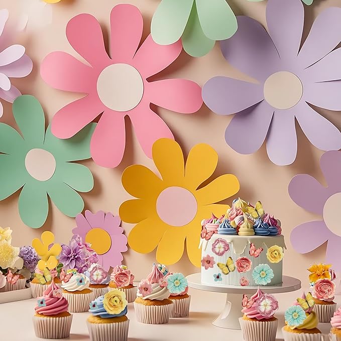102 PCS Edible Flowers Butterfly Cupcake Toppers Rose Daisy Butterflies Flowers Cake Toppers Flowers Party Decorations for Wedding Engagement Birthday Party Decorations Supplies Mixed Size & Colour