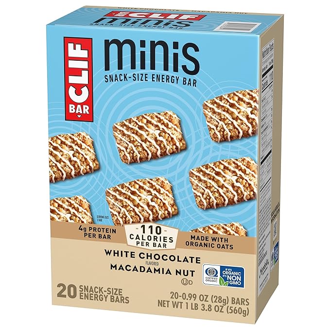 CLIF BAR Minis - White Chocolate Macadamia Nut Flavor - Made with Organic Oats - 4g Protein - Non-GMO - Plant Based - Snack-Size Energy Bars - 0.99 oz. (20 Pack)