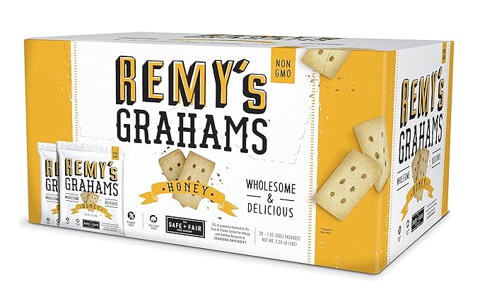 The Safe + Fair Food Company Remy's Grahams – Nut Free Graham Crackers – Non GMO, Whole Grain, Clean Label Snacks - Honey, 36 Count
