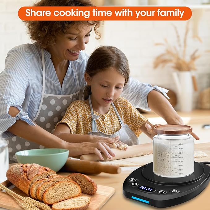 MQFORU Upgrade Sourdough Starter Warmer Mat, Precise 1°F Thermostat Control (70-120°F), Smart Memory Leavening Pad for Kitchen Sourdough and Bagels, 0-24H Timer with US Plug, °C/°F Display