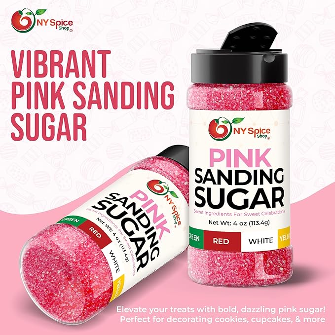 NY Spice Shop Pink Sanding Sugar - 4 Ounce Sweet Colorful Edible Sprinkles For Candy Dish - Sugar Sprinkles For Cake Decorating Cookies Basket & Dishes