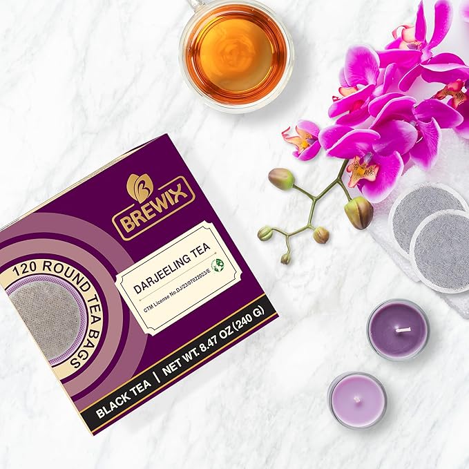 BREWIX, Darjeeling Black Tea Bags From Himalayas (120 Round Tea Bag) | Caffeinated | Breakfast Tea