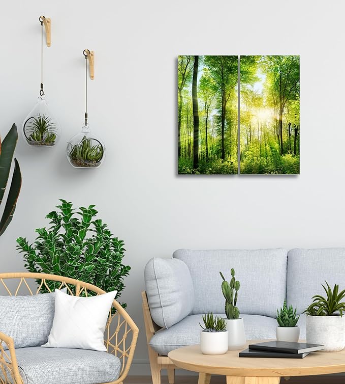 Forest Canvas Wall Art Decor - 24x24 Tree Landscape Picture - 2 Piece Set, Decorative Multi Panel Split Prints for Living Room, Kitchen, Bedroom, Office & Home Decor Gift