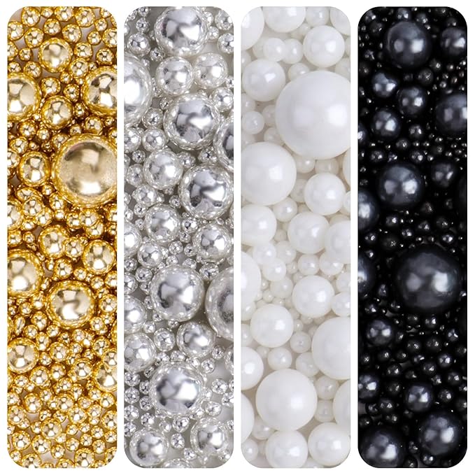 Pearl Sprinkles for Cake Decorating, 11.3 Oz Edible Pearls Sugar 4 Colors Gift Box Set for Baking Cookie Ice Cream Cupcake Toppings
